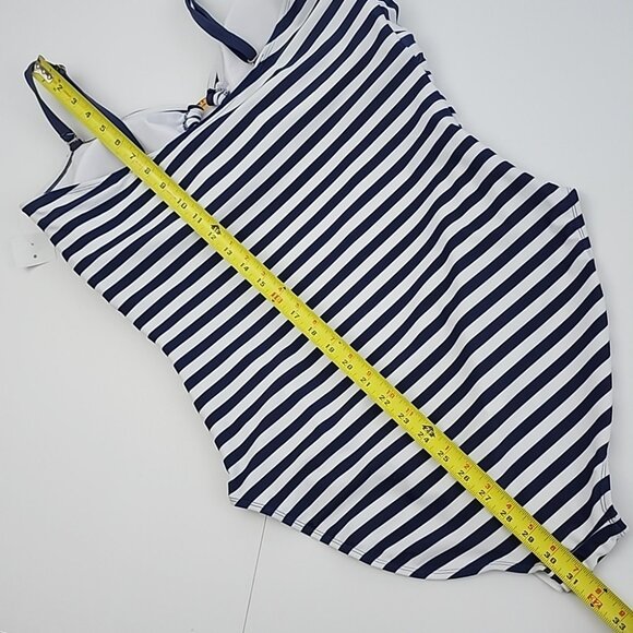 Simon Chang Solutions One-Piece Swimsuit Blue White Stripe High Back Size 16 - Picture 11 of 12